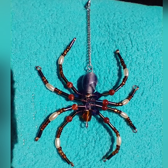 Artisan Beaded Spider Pendant • Purple and Brown - Picture 4 of 17